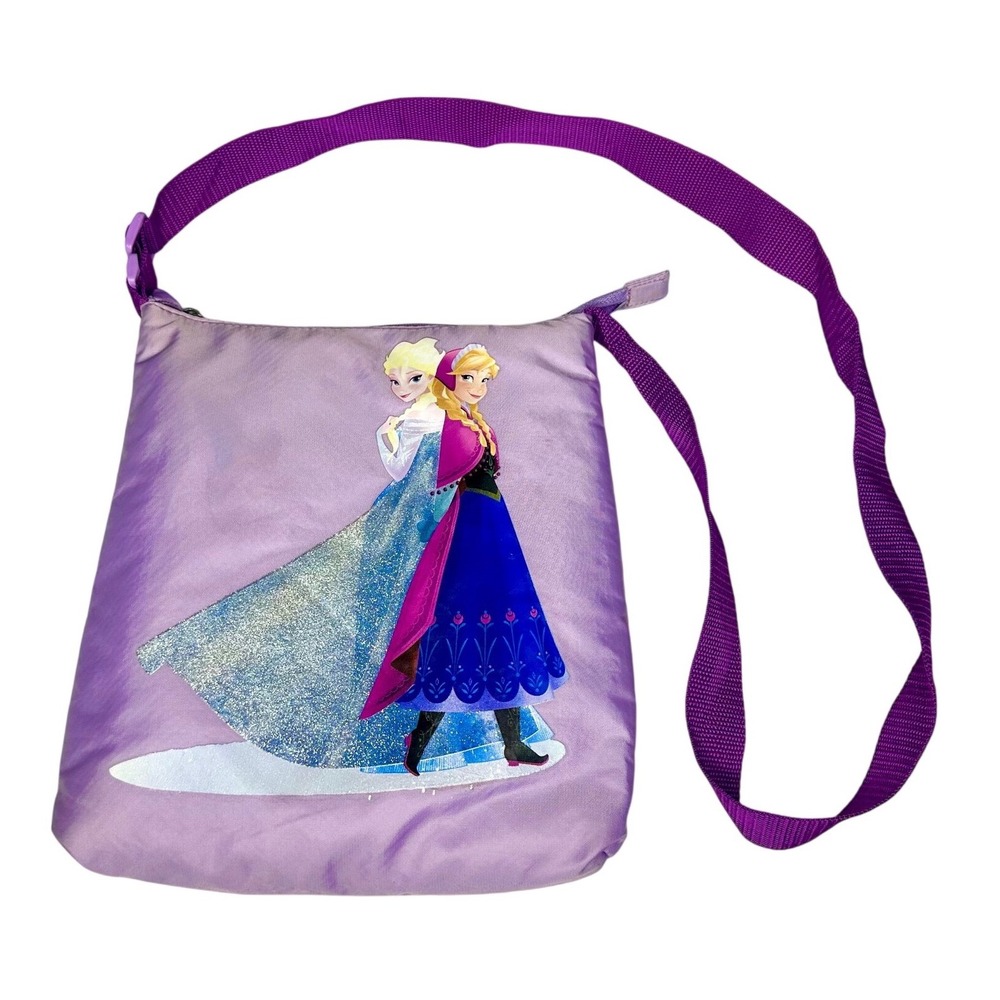 Disney Parks Frozen Elsa Anna Purple Crossbody Messenger Bag Adjustable Strap